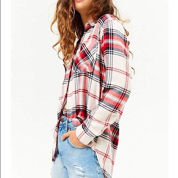 F-21 super soft red plaid button down top - New - Picture 4 of 15